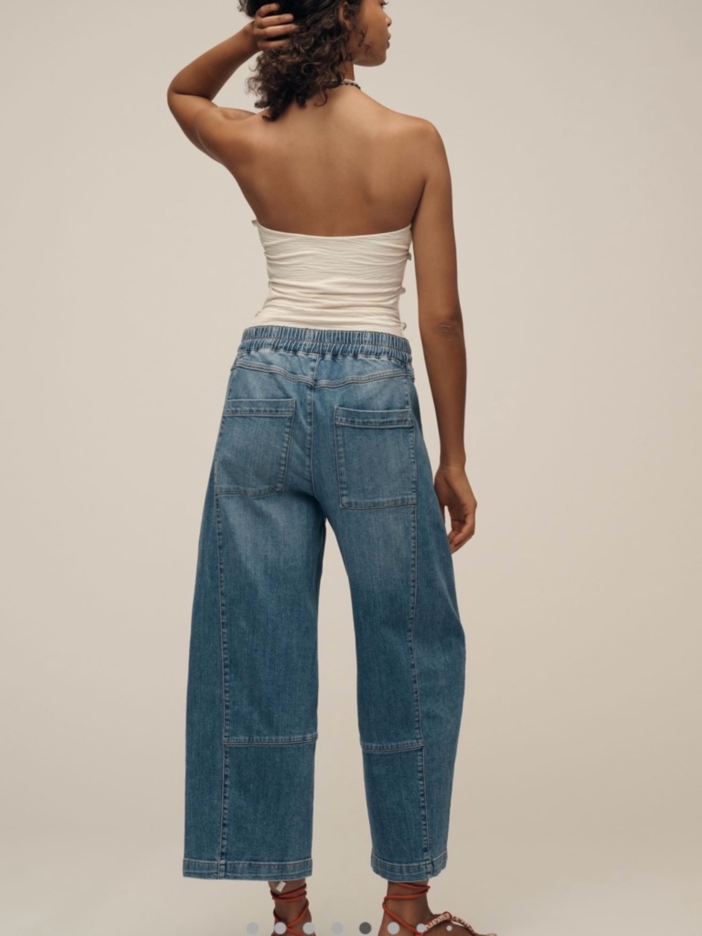 Pilcro Wide Leg Flared Hem Denim Jeans - Light Blue - Picture 3 of 8